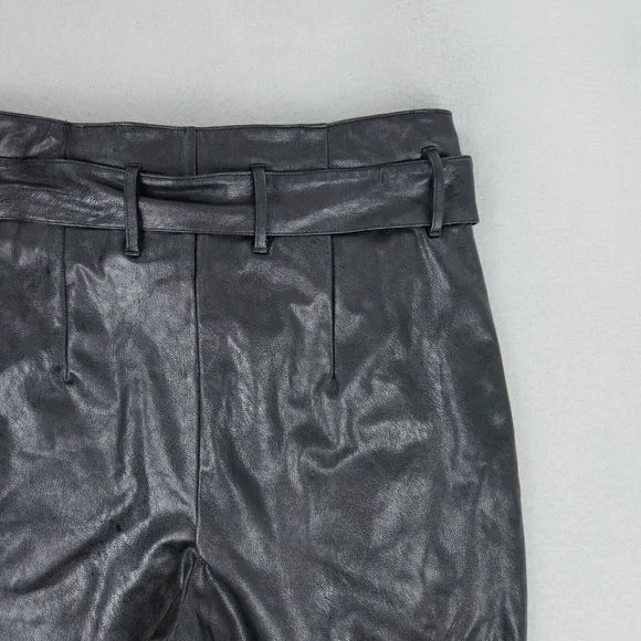 Commando Pants Womens Medium Black Faux Leather Paperbag Waist Belted Vegan - Picture 9 of 12